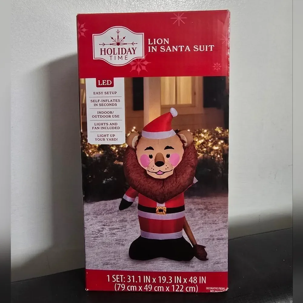 Holiday Time Lion In Santa Suit 4 Ft Christmas Airblown Inflatable LED NEW